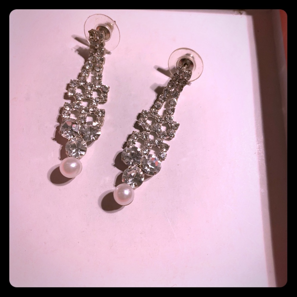 Wedding earring set for bride rhinestone pearl